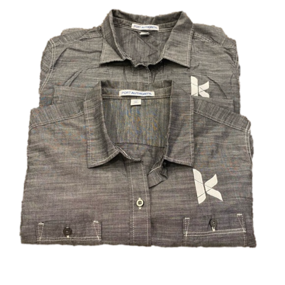 Port Authority | x2 Shirts | Sz M | Gray | Long Sleeves | Collared button-up | K
